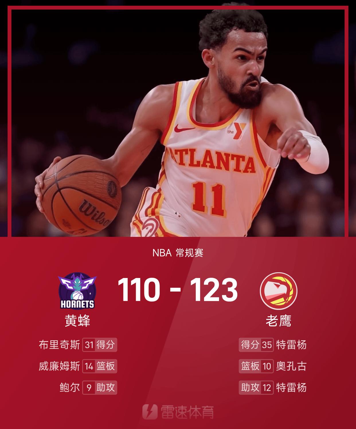 老鹰轻取热火，特雷-杨砍下绝杀三分